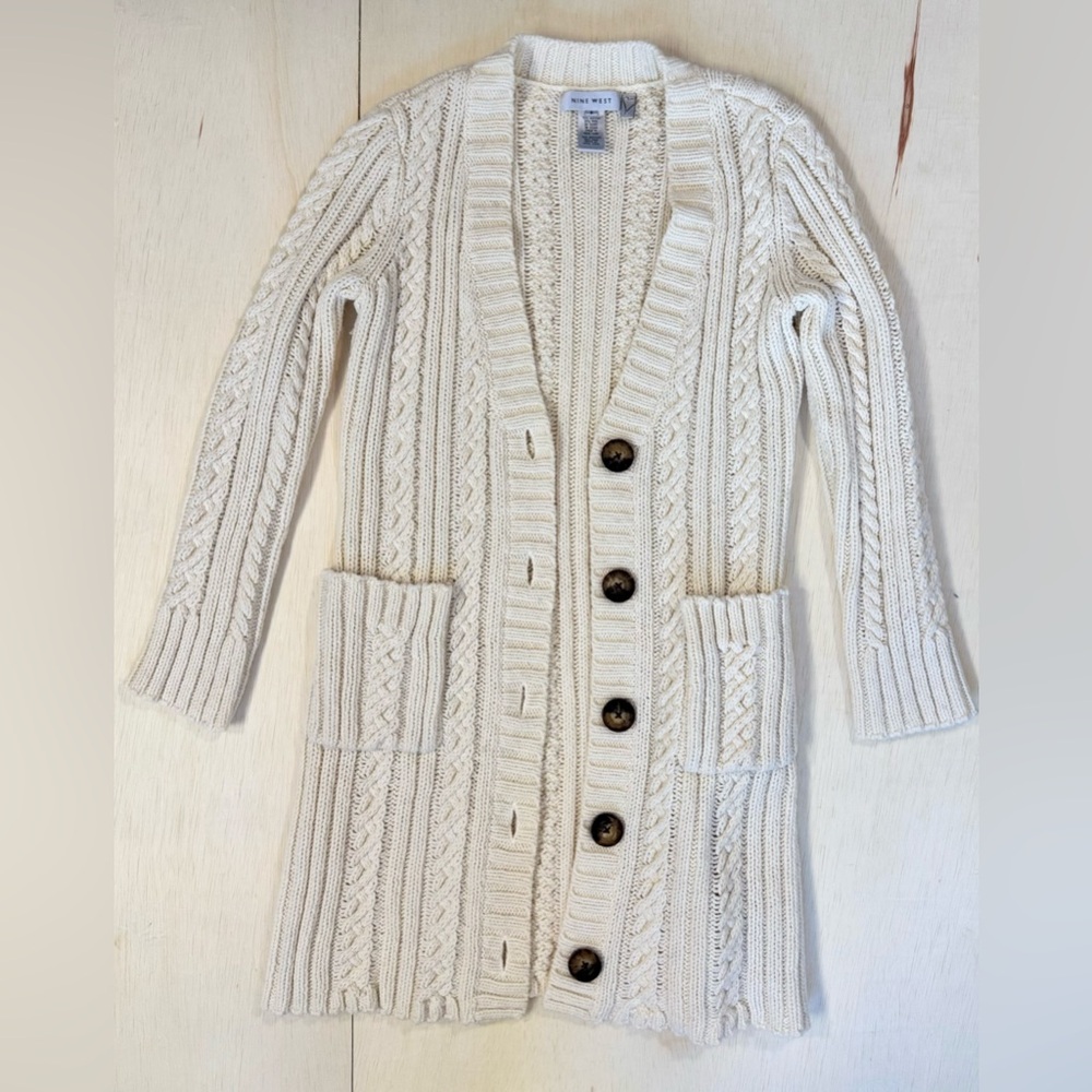 VTG Nine West Vintage Cream Cable Knit Wool Blend Cardigan S